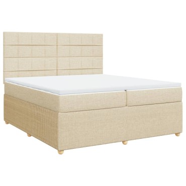 vidaXL Κρεβάτι Boxspring με Στρώμα Κρεμ 200x200cm Υφασμάτινο 1 τεμ. - Διπλό