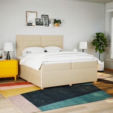 vidaXL Κρεβάτι Boxspring με Στρώμα Κρεμ 200x200cm Υφασμάτινο 1 τεμ. - Διπλό