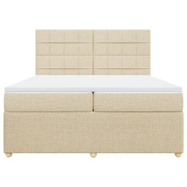 vidaXL Κρεβάτι Boxspring με Στρώμα Κρεμ 200x200cm Υφασμάτινο 1 τεμ. - Διπλό
