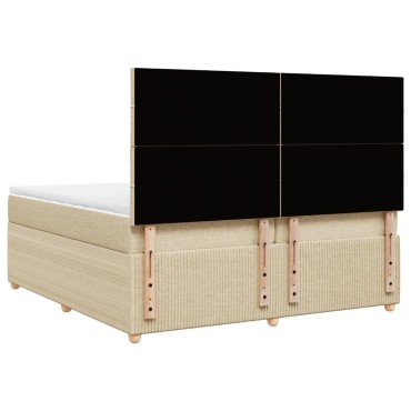 vidaXL Κρεβάτι Boxspring με Στρώμα Κρεμ 200x200cm Υφασμάτινο 1 τεμ. - Διπλό