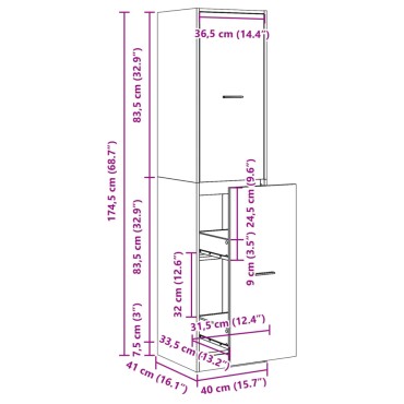 vidaXL Συρταριέρα Γενικής Χρήσης Καπνιστή Δρυς 40x41x174,5 Επεξ. Ξύλο 40x41x174,5cm 1 τεμ.