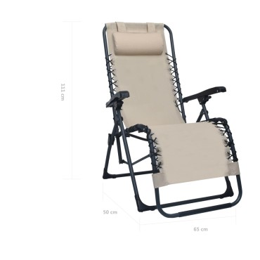 vidaXL Σεζλόνγκ Πτυσσόμενη Κρεμ από Textilene 65x50x111cm 1 τεμ.