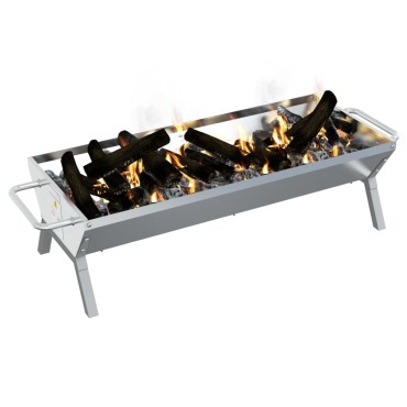 vidaXL Δίσκος Μπάρμπεκιου Ασημί 118x42x30,5 εκ. από Ανοξείδωτο Ατσάλι