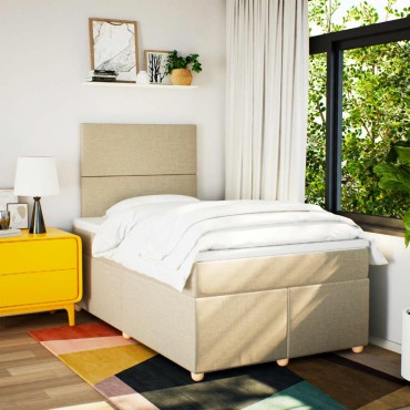vidaXL Κρεβάτι Boxspring με Στρώμα Κρεμ 120x190cm Υφασμάτινο 1 τεμ. - Μονό