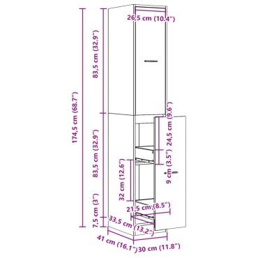 vidaXL Συρταριέρα Γενικής Χρήσης Λευκή 30x41x174,5cm Επεξ. Ξύλο 1 τεμ.
