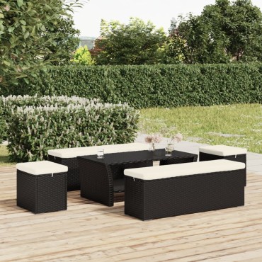 vidaXL Υποπόδιο με Μαξιλάρι Μαύρο 40x30x40cm από Συνθετικό Ρατάν 1 τεμ.
