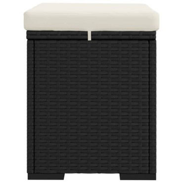 vidaXL Υποπόδιο με Μαξιλάρι Μαύρο 40x30x40cm από Συνθετικό Ρατάν 1 τεμ.