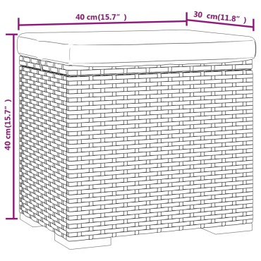 vidaXL Υποπόδιο με Μαξιλάρι Μαύρο 40x30x40cm από Συνθετικό Ρατάν 1 τεμ.
