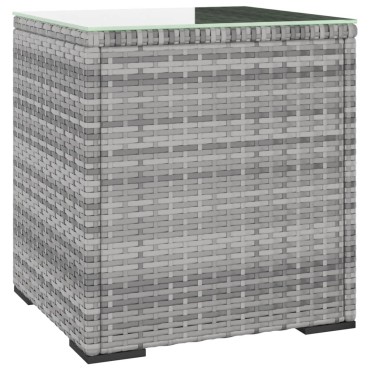 vidaXL Βοηθητικό Τραπεζάκι Γκρι 40x37x40,5cm Συνθ Ρατάν/ Ψημένο Γυαλί 1 τεμ.