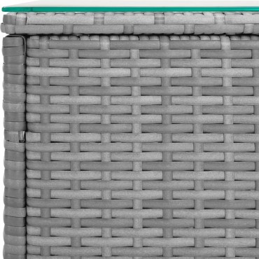 vidaXL Βοηθητικό Τραπεζάκι Γκρι 40x37x40,5cm Συνθ Ρατάν/ Ψημένο Γυαλί 1 τεμ.