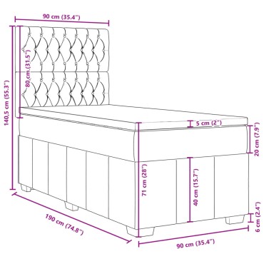 vidaXL Κρεβάτι Boxspring με Στρώμα Κρεμ 90x190 εκ.Υφασμάτινο