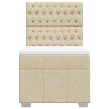 vidaXL Κρεβάτι Boxspring με Στρώμα Κρεμ 90x190 εκ.Υφασμάτινο