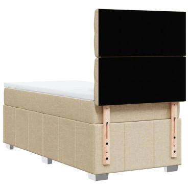 vidaXL Κρεβάτι Boxspring με Στρώμα Κρεμ 90x190 εκ.Υφασμάτινο