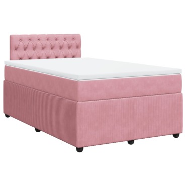 vidaXL Κρεβάτι Boxspring με Στρώμα Ροζ 120x200 εκ. Βελούδινο