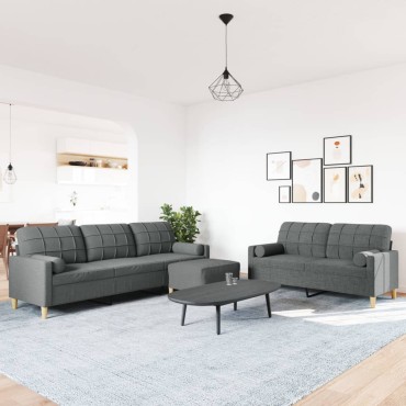 vidaXL Σαλόνι Σετ 3 τεμ. Σκ. Γκρι Ύφασμα + Μαξιλάρια/Υποπόδιο 157x77x80cm  Διθέσιος Τριθέσιος