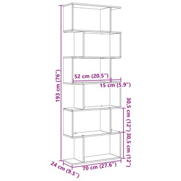 vidaXL Βιβλιοθήκη/Διαχωριστικό Χώρου 6 Επ. 70x24x193cm Επ. Ξύλο 1 τεμ.
