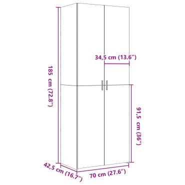 vidaXL Ντουλάπι Λευκό 70x42,5x185cm Επεξεργασμένο Ξύλο 1 τεμ.