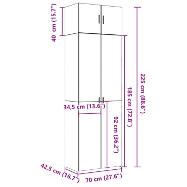 vidaXL Ραφιέρα με Ντουλάπια Καπνιστή Δρυς 70x42,5x225cm Επεξ. Ξύλο 1 τεμ.