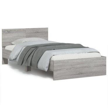 vidaXL Πλαίσιο Κρεβατιού με Κεφαλάρι Γκρι Sonoma 100x200εκ. Επεξ. Ξύλο