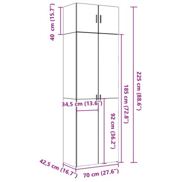 vidaXL Ραφιέρα με Ντουλάπια Μαύρο 70x42,5x225cm από Επεξ. Ξύλο 1 τεμ.