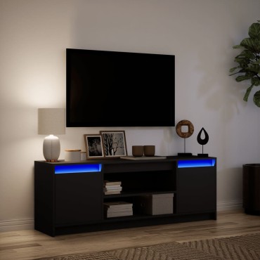 vidaXL Έπιπλο Τηλεόρασης με LED Μαύρο 139,5x34x50cm από Επεξ. Ξύλο