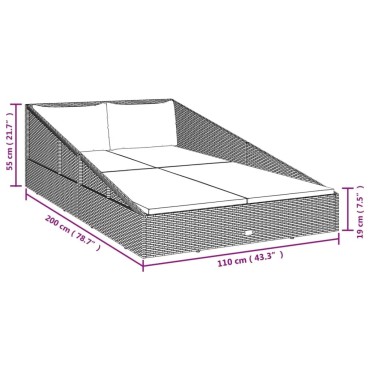 vidaXL Ξαπλώστρα - Κρεβάτι Κήπου Καφέ 110x200cm Συνθετικό Ρατάν