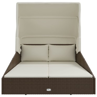 vidaXL Ξαπλώστρα με Πτυσσόμενη Οροφή Καφέ 200x114x128cm Συνθ. Ρατάν