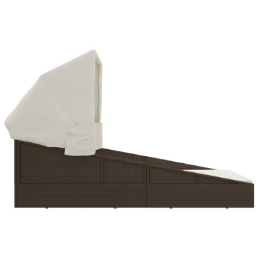 vidaXL Ξαπλώστρα με Πτυσσόμενη Οροφή Καφέ 200x114x128cm Συνθ. Ρατάν