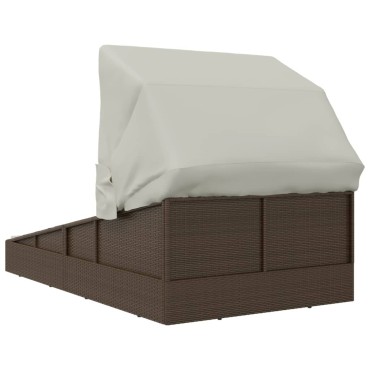 vidaXL Ξαπλώστρα με Πτυσσόμενη Οροφή Καφέ 200x114x128cm Συνθ. Ρατάν
