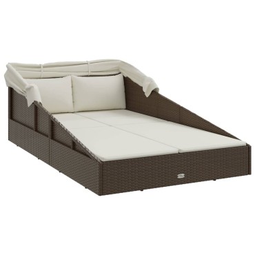 vidaXL Ξαπλώστρα με Πτυσσόμενη Οροφή Καφέ 200x114x128cm Συνθ. Ρατάν
