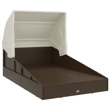 vidaXL Ξαπλώστρα με Πτυσσόμενη Οροφή Καφέ 200x114x128cm Συνθ. Ρατάν