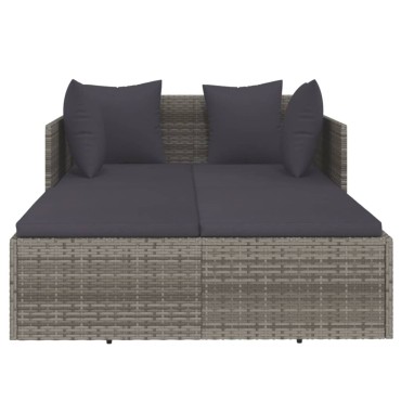 vidaXL Ξαπλώστρα Γκρι 182x118x63cm Συνθετικό Ρατάν με Μαξιλάρια