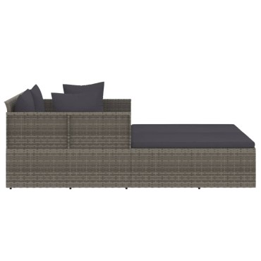 vidaXL Ξαπλώστρα Γκρι 182x118x63cm Συνθετικό Ρατάν με Μαξιλάρια