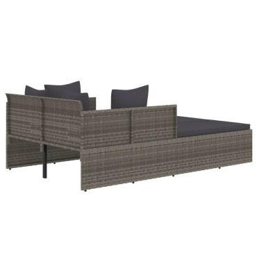 vidaXL Ξαπλώστρα Γκρι 182x118x63cm Συνθετικό Ρατάν με Μαξιλάρια