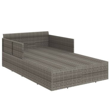 vidaXL Ξαπλώστρα Γκρι 182x118x63cm Συνθετικό Ρατάν με Μαξιλάρια