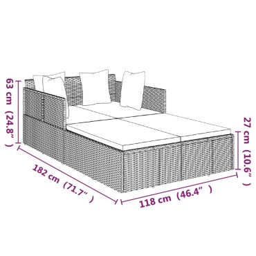 vidaXL Ξαπλώστρα Γκρι 182x118x63cm Συνθετικό Ρατάν με Μαξιλάρια