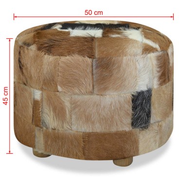 vidaXL Σκαμπό Πουφ Στρογγυλό 50x50x45cm από Γνήσιο Δέρμα 1 τεμ.