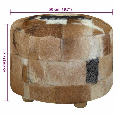 vidaXL Σκαμπό Πουφ Στρογγυλό 50x50x45cm από Γνήσιο Δέρμα 1 τεμ.