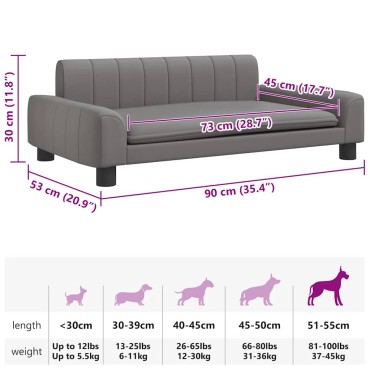 vidaXL Κρεβάτι Σκύλου Γκρι 90 x 53 x 30 εκ. από Συνθετικό Δέρμα