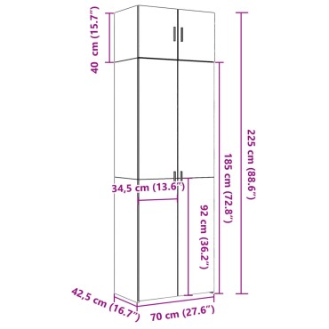 vidaXL Ραφιέρα με Ντουλάπια Γκρι Σκυροδέμ. 70x42,5x225cm Επεξ. Ξύλο 1 τεμ.
