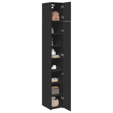 vidaXL Ντουλάπι Αποθήκευσης Στενό Μαύρο 30x42,5x225cm Επεξεργ. Ξύλο 1 τεμ.