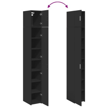 vidaXL Ντουλάπι Αποθήκευσης Στενό Μαύρο 30x42,5x225cm Επεξεργ. Ξύλο 1 τεμ.