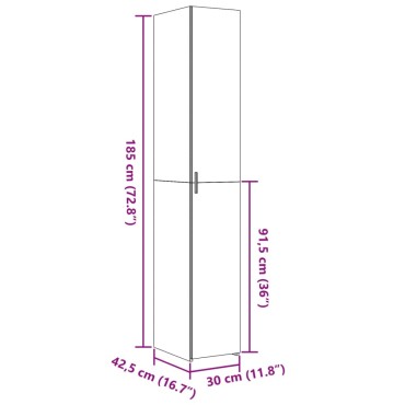 vidaXL Ντουλάπι Μαύρο 30x42,5x185cm από Επεξεργασμένο Ξύλο 1 τεμ.