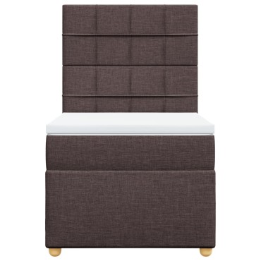 vidaXL Κρεβάτι Boxspring με Στρώμα Σκούρο Καφέ 90x190 εκ. Υφασμάτινο