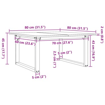 vidaXL Τραπεζάκι Σαλονιού Πλαίσιο Ο 80x80x45cm Μασίφ Πεύκο/Ατσάλι