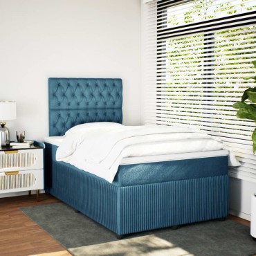 vidaXL Κρεβάτι Boxspring με Στρώμα Σκούρο Μπλε 120x190 εκ. Βελούδινο