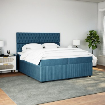 vidaXL Κρεβάτι Boxspring με Στρώμα Σκούρο Μπλε 200x200 εκ. Βελούδινο