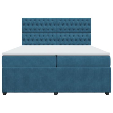 vidaXL Κρεβάτι Boxspring με Στρώμα Σκούρο Μπλε 200x200 εκ. Βελούδινο
