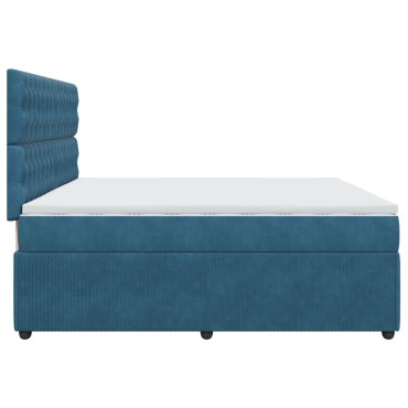vidaXL Κρεβάτι Boxspring με Στρώμα Σκούρο Μπλε 200x200 εκ. Βελούδινο