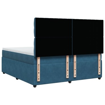 vidaXL Κρεβάτι Boxspring με Στρώμα Σκούρο Μπλε 200x200 εκ. Βελούδινο